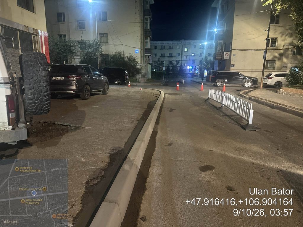 Чингэлтэй дүүргийн 3-р хороо Улсын их дэлгүүрийн туслах авто замын засвар шинэчлэлтийн ажил